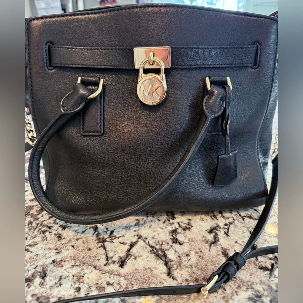 Michael Kors Lock Black and Gold Satchel with Luxurious Leather - Picture 5 of 16